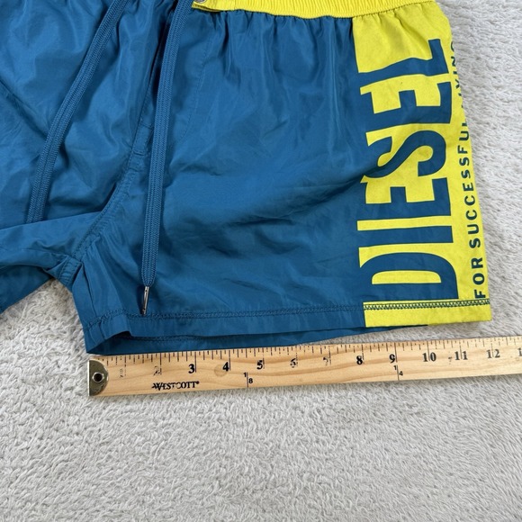 Diesel Beachwear Shorts Mens Large Blue Yellow Mesh Lined Swim Trunks Drawstring - Picture 7 of 10
